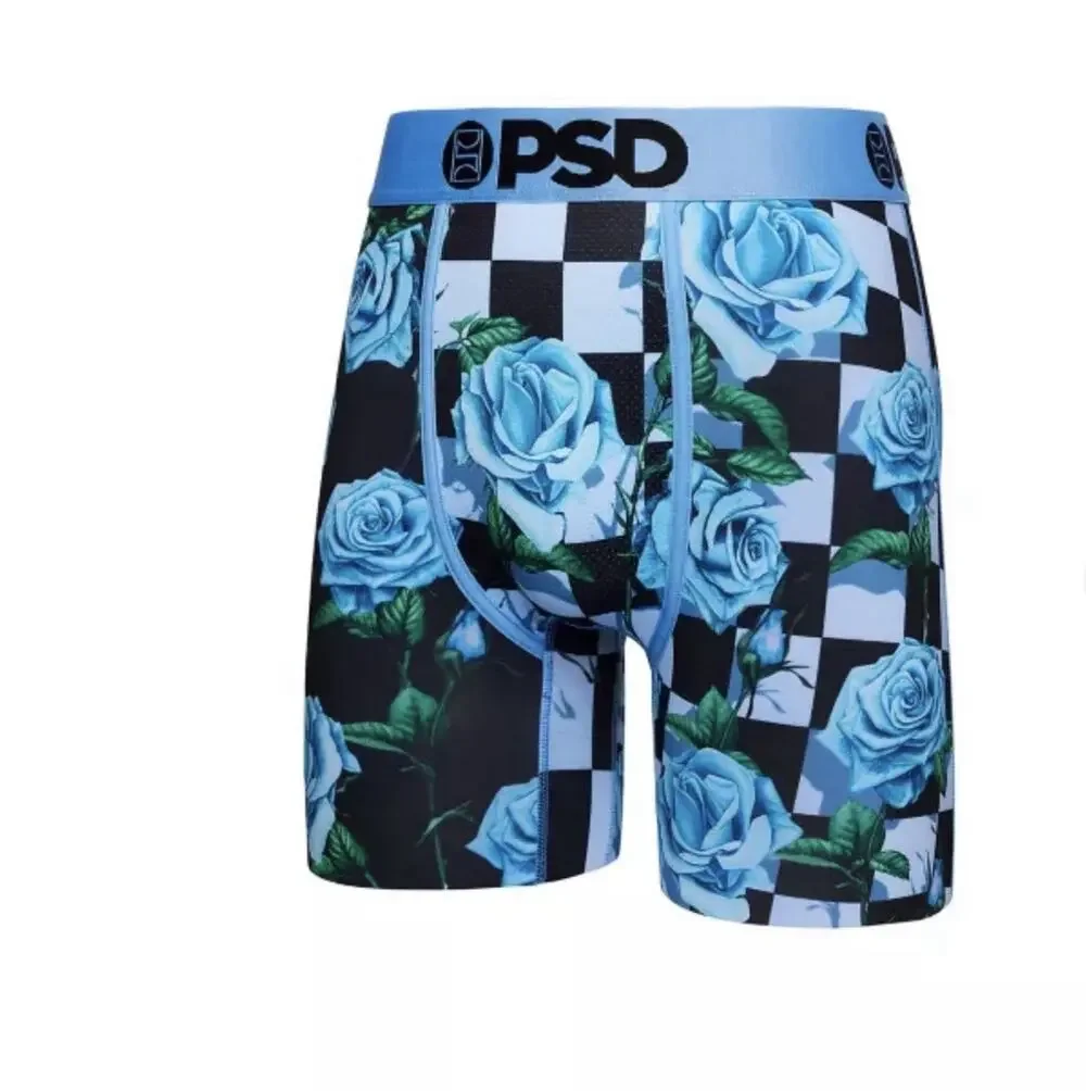 PSD Mens Underwear, Graphic Print Authentic, Blue Rose Checkered Boxers XL